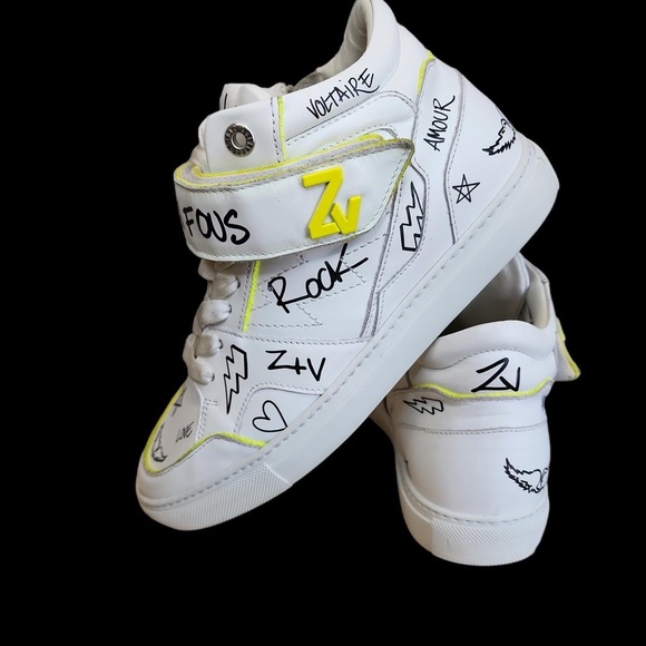 ZADIG & VOLTAIRE Sz 38 US 7 Jormi Mid Flash Graffiti Leather sneakers Orig $450 - Picture 4 of 5